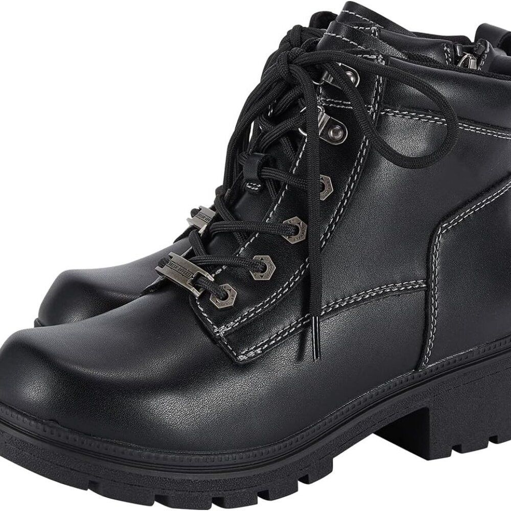 Women's Pu Leather Waterproof Motorcycle Boots Ankle Zipper Durable Shoes